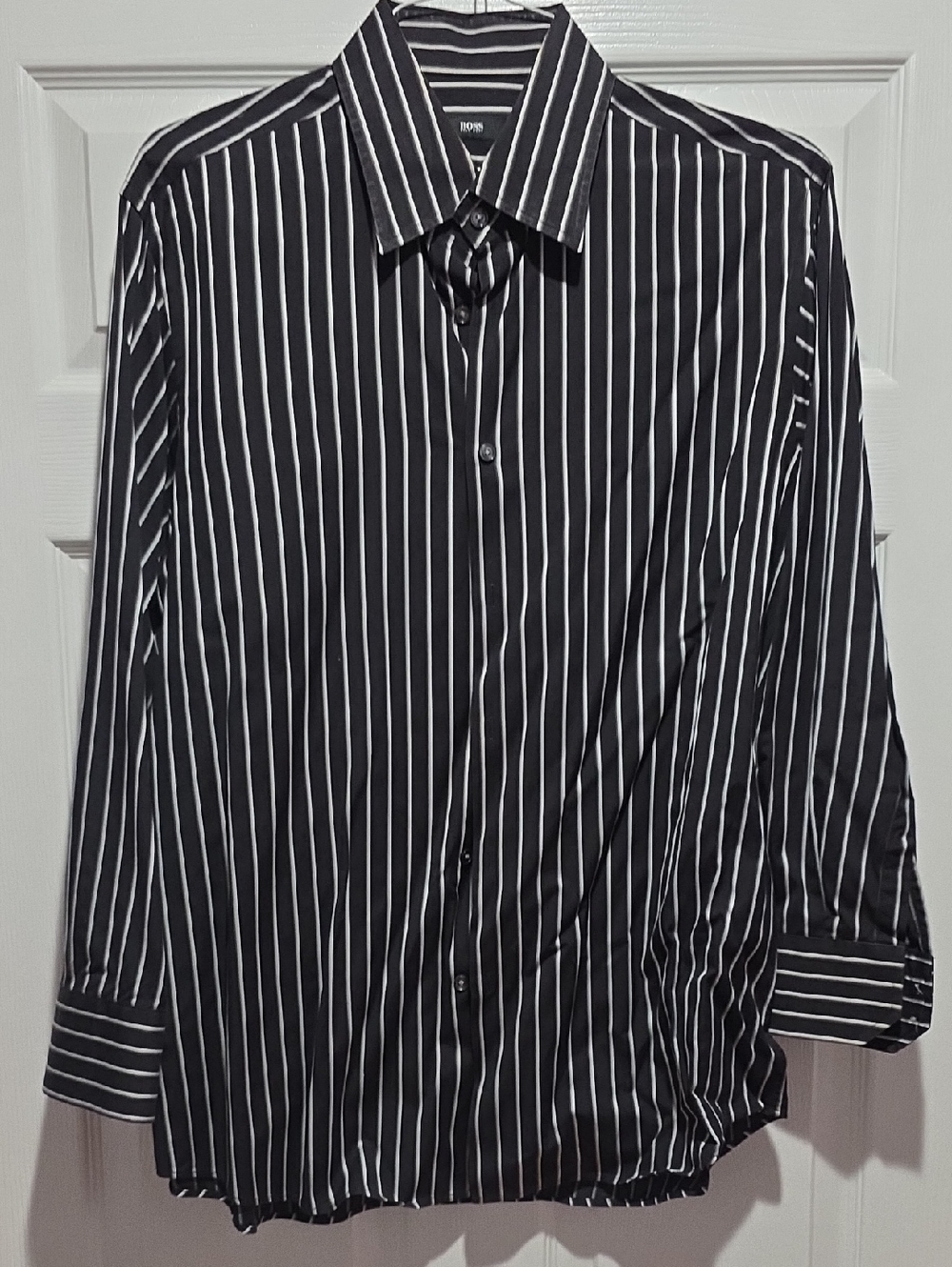 BOSS Black and White Stripe Men's Dress Shirt